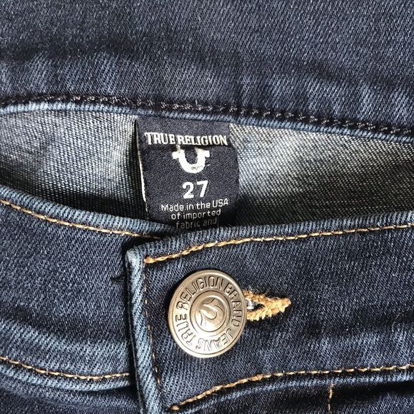 TRUE RELIGION Cora Jean Women 27 x 33 Tall Straight Slim Stretch Dark Blue Denim - Picture 2 of 15